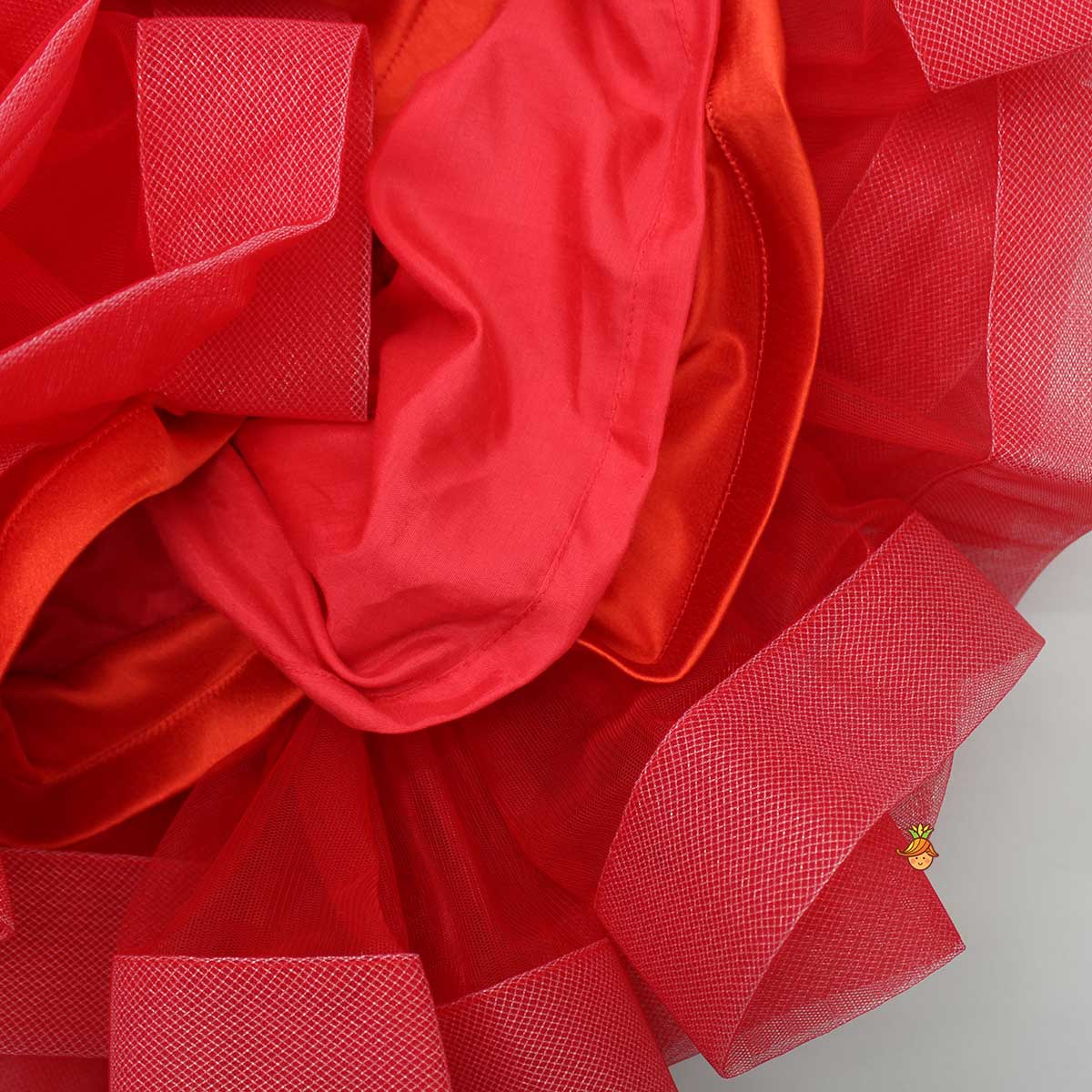 Bows Enhanced Ruffle Layered Red Net Dress