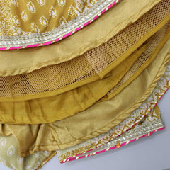Pre Order: Tiered Style Mustard Satin Anarkali With Matching Dupatta