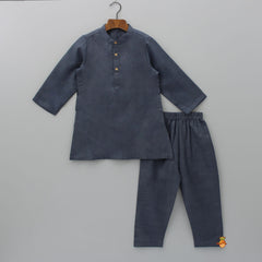 Grey Kurta With Pocket Detail Jacket And Pyjama