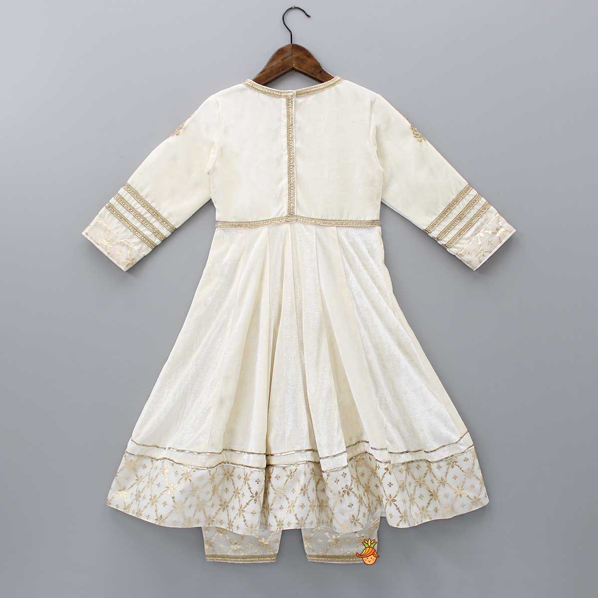 Velvet Off White Front Slit Kurti And Pant With Dupatta