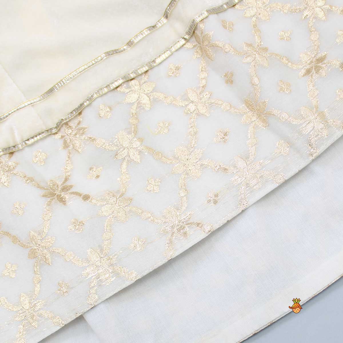 Velvet Off White Front Slit Kurti And Pant With Dupatta