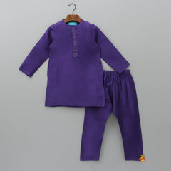 Pocket Detailed Purple Kurta With Colorful Open Jacket And Pyjama