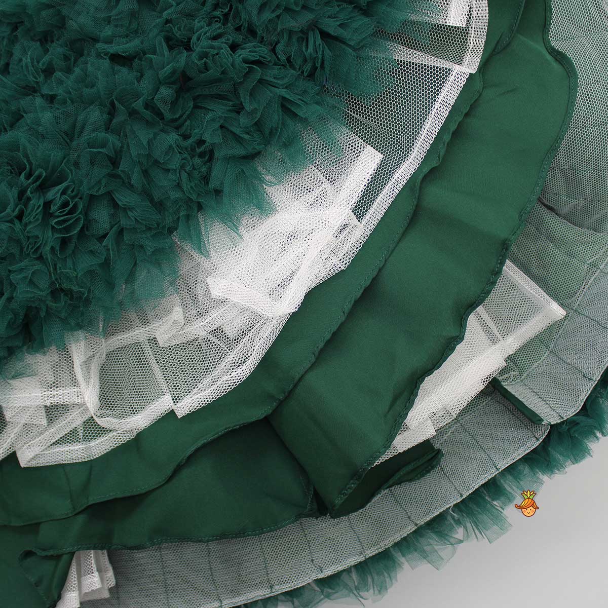 Pleated Yoke Ruffled Green Fancy Gown