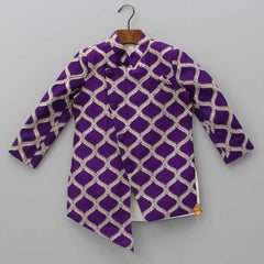 Pre Order: Elegant Purple Front Open Asymmetric Sherwani And Pyjama
