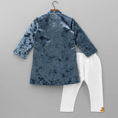 Pre Order: Gota Work Velvet Grey Sherwani And Pyjama