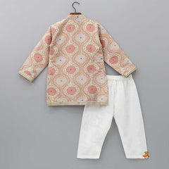 Pre Order: Double Layered Flap Peach Ethnic Kurta And Off White Pyjama