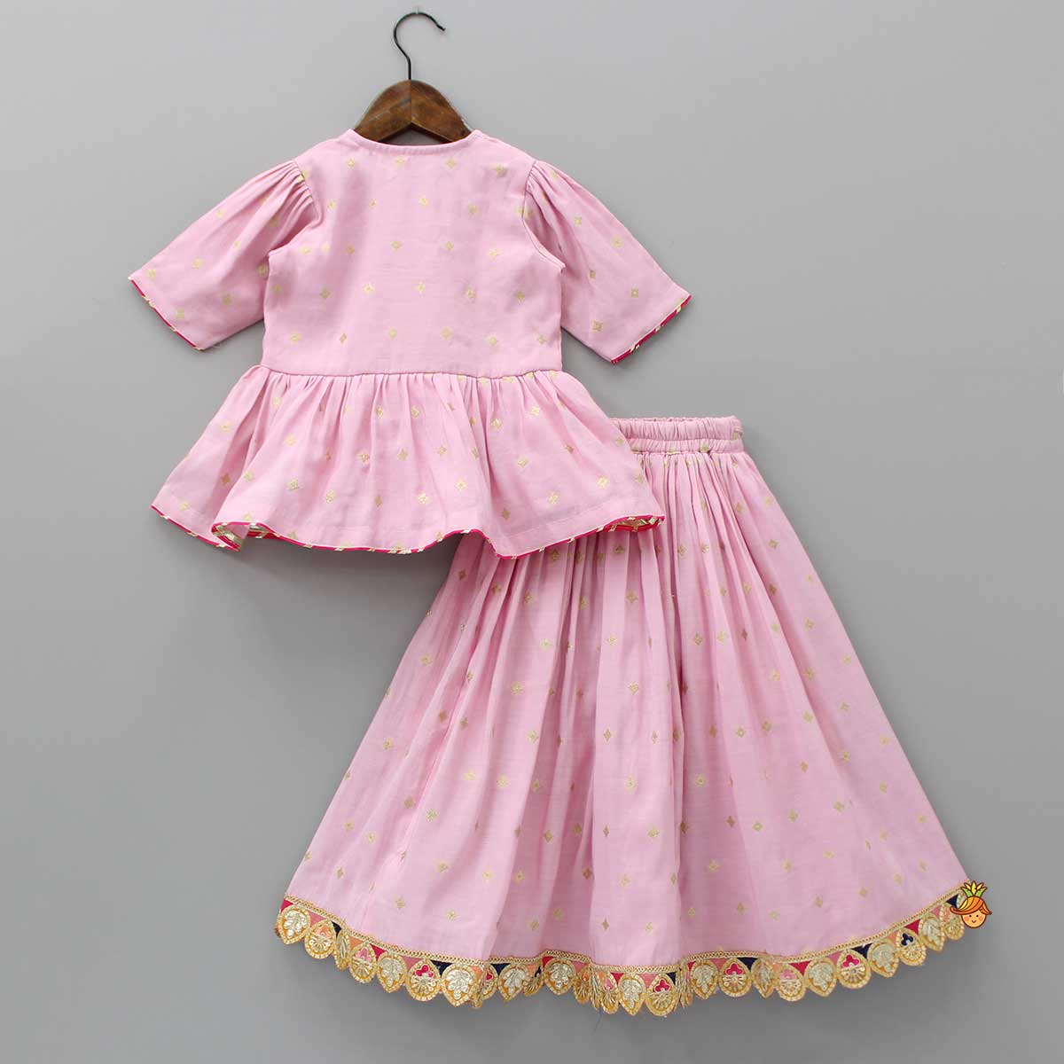 Front Open V Neck Pink Top And Lehenga