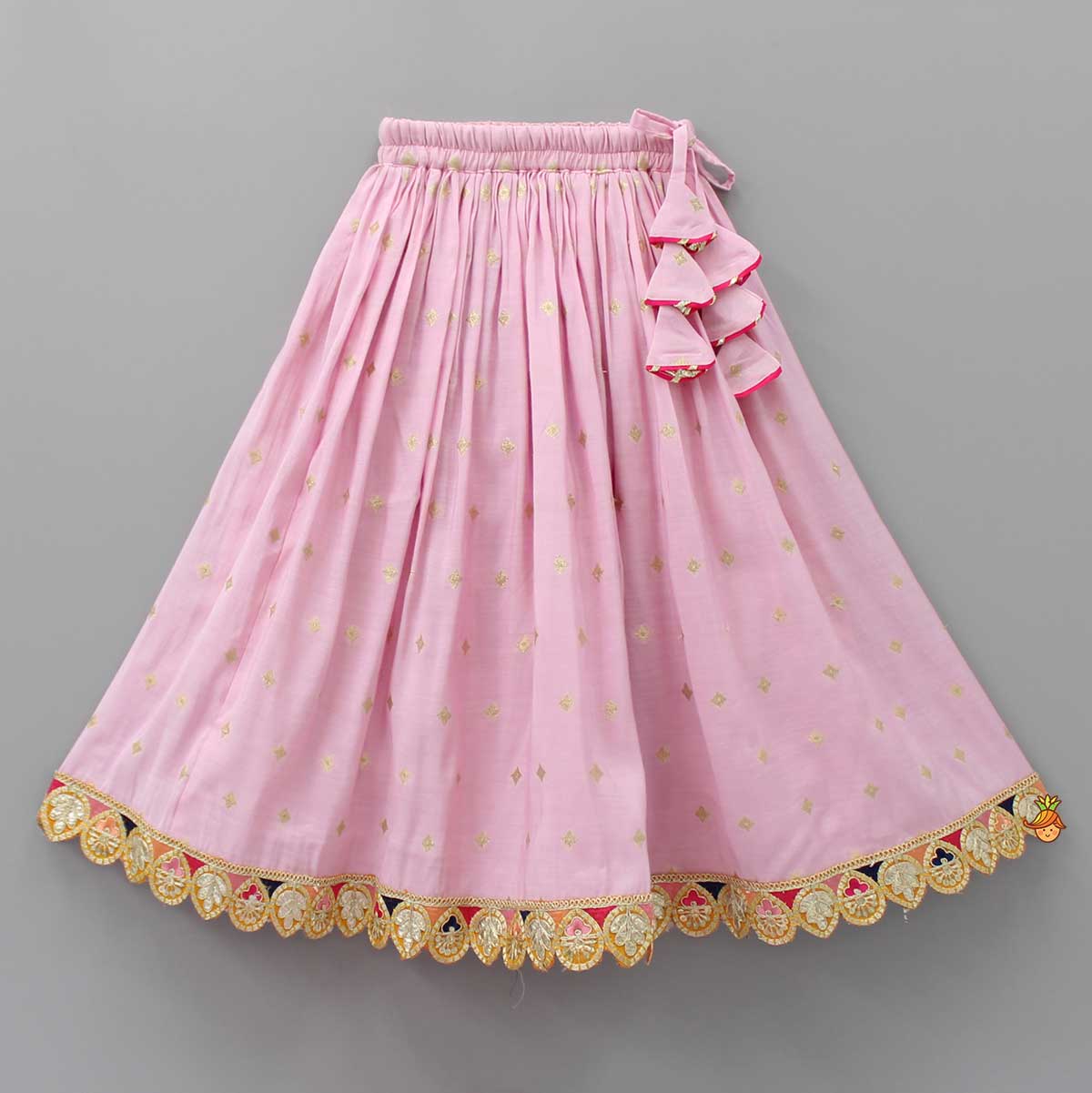 Front Open V Neck Pink Top And Lehenga