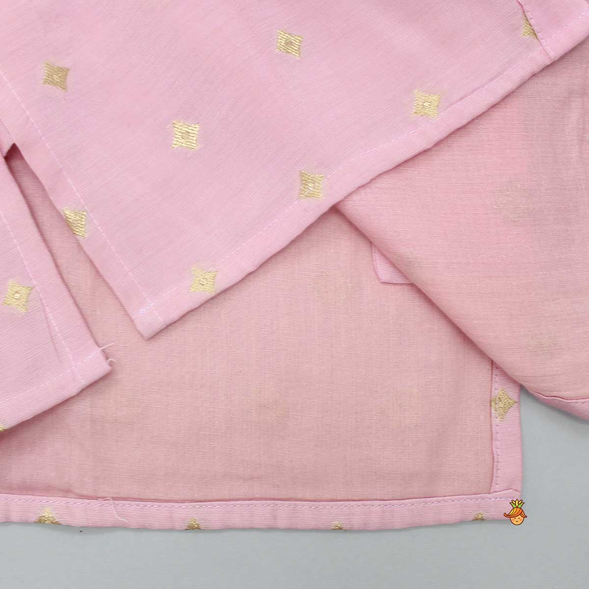 Front Open Booti Embroidered Pink Kurta And Beige Pyjama