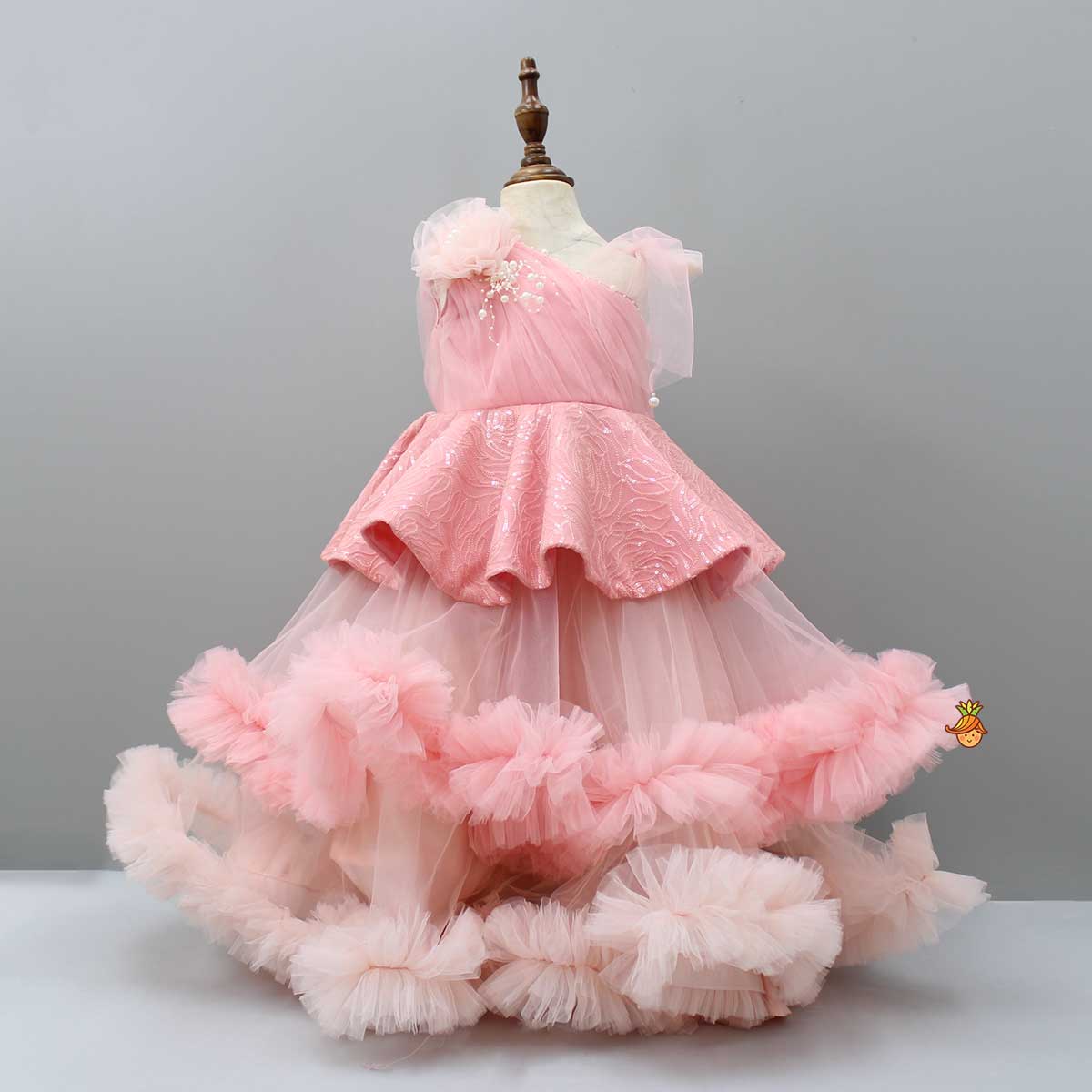 Pre Order: Fancy Peach Ruffle Peplum Gown
