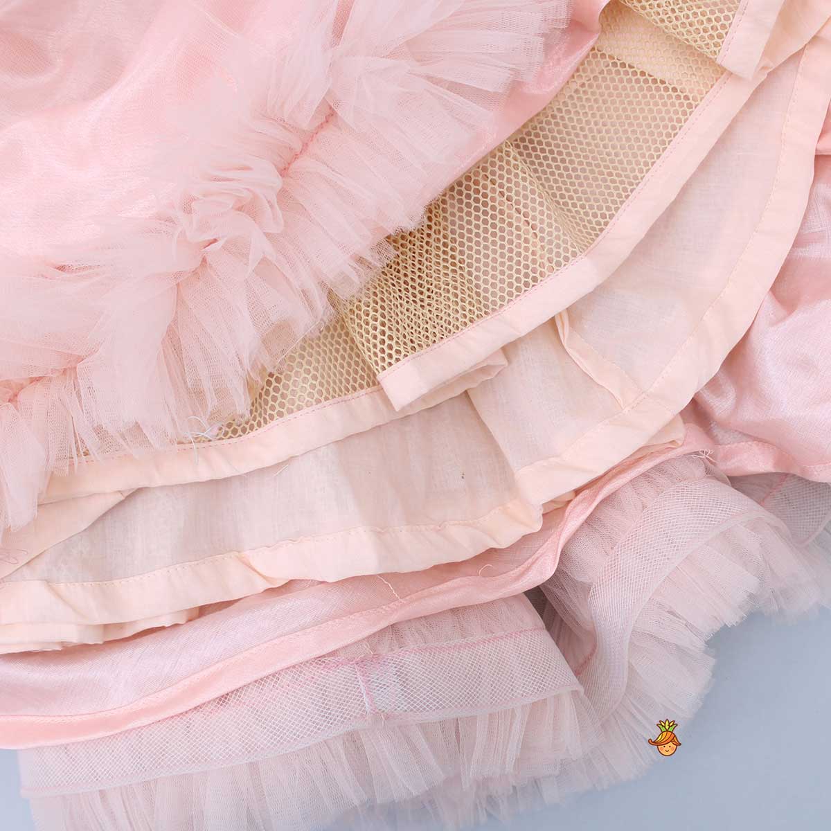 Fancy Peach Ruffle Peplum Gown