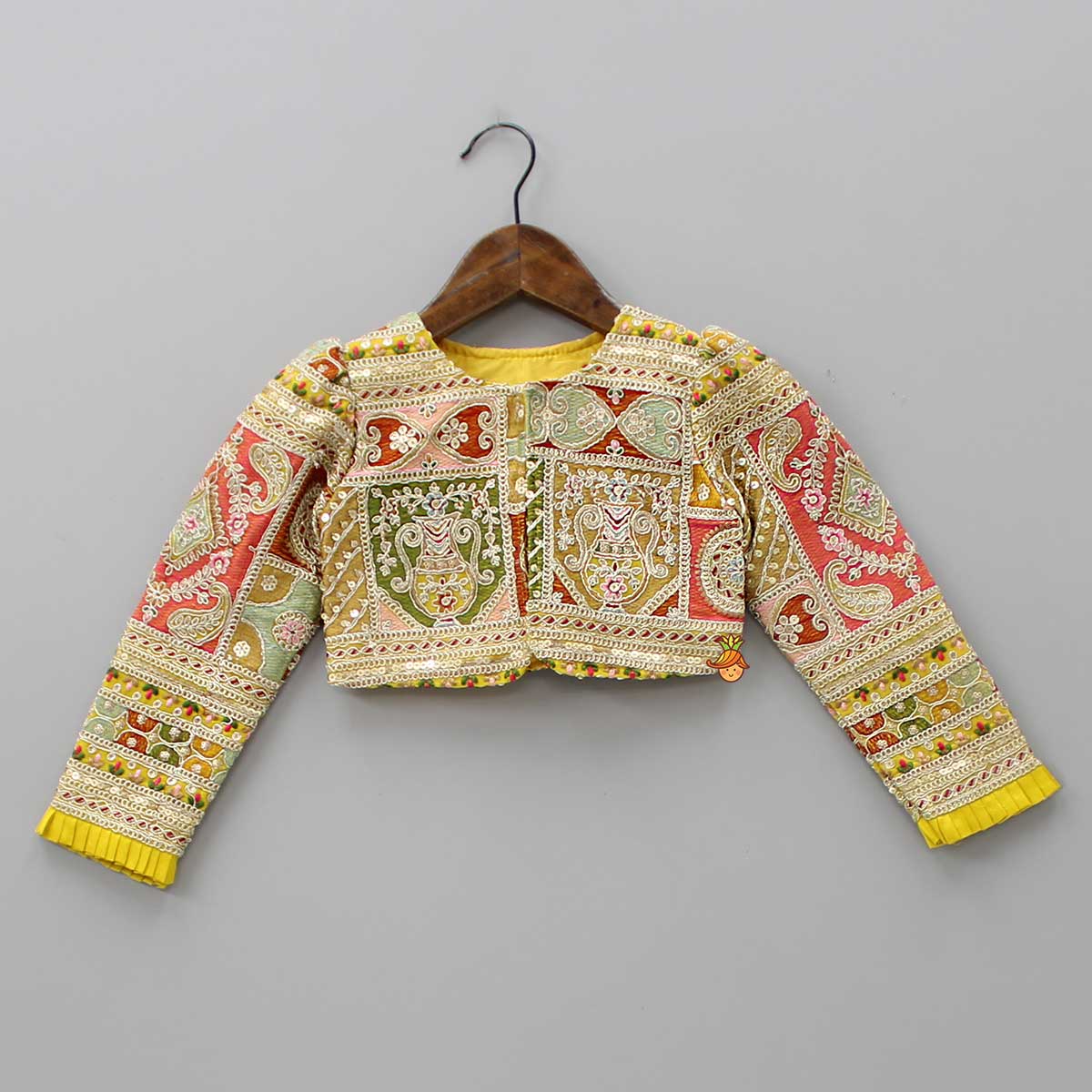 Round Neck Yellow Kurti With Heavy Embroidered Jacket