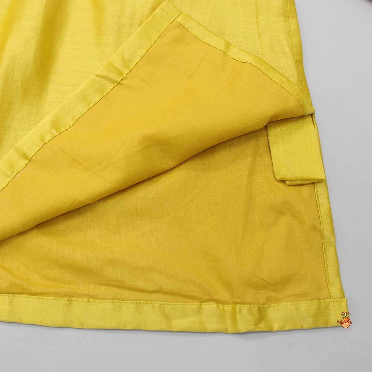 Embroidered Collar And Front Placket Mustard Kurta With Pyjama