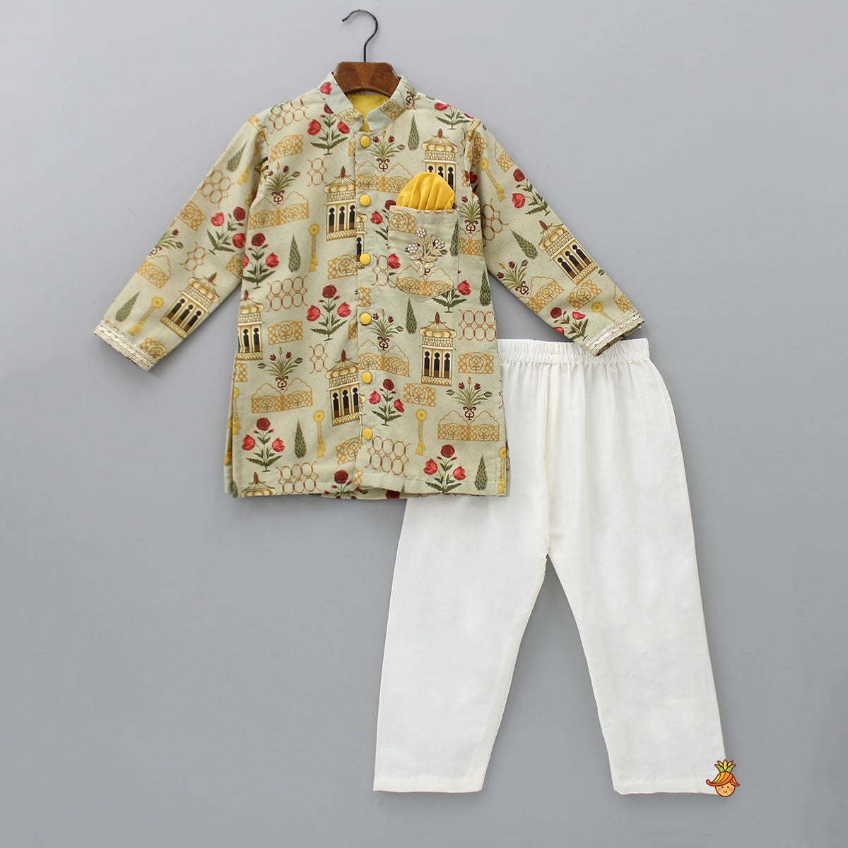 Gota Floral Patch Work Green Kurta And Pyjama