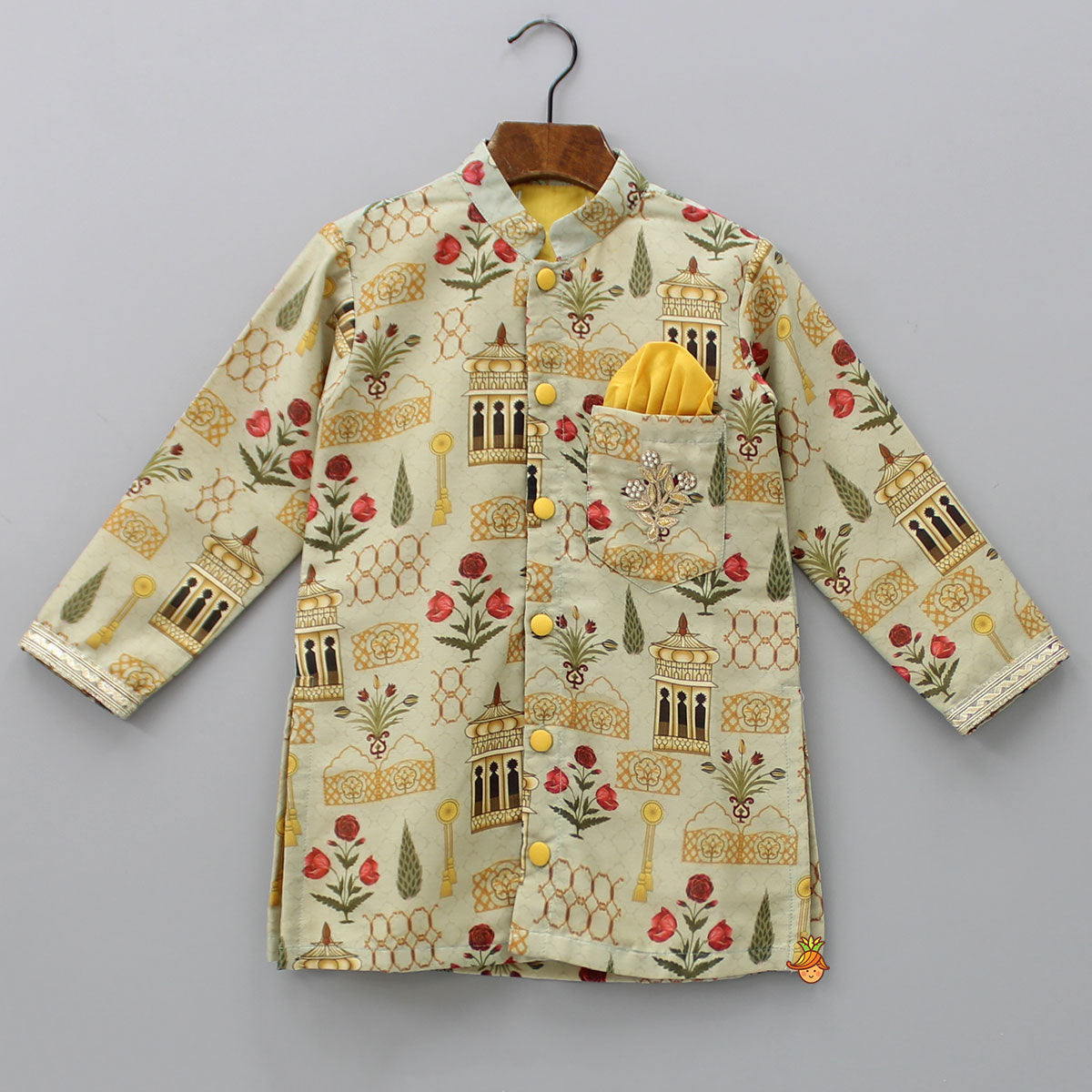 Gota Floral Patch Work Green Kurta And Pyjama