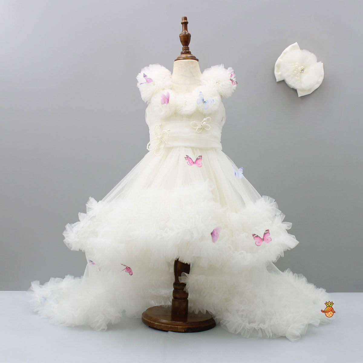 Pre Order: Butterfly Net Off White Trail Dress With Matching Bow Hair Clip
