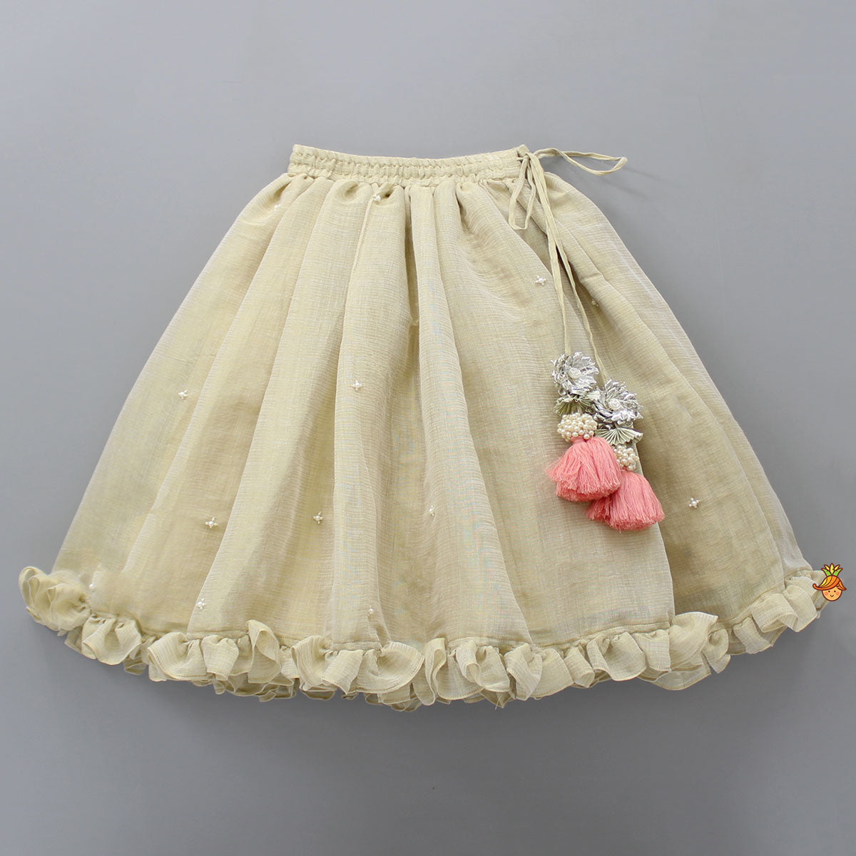 Peter Pan Collar Peach Top And Ruffle Hem Lehenga