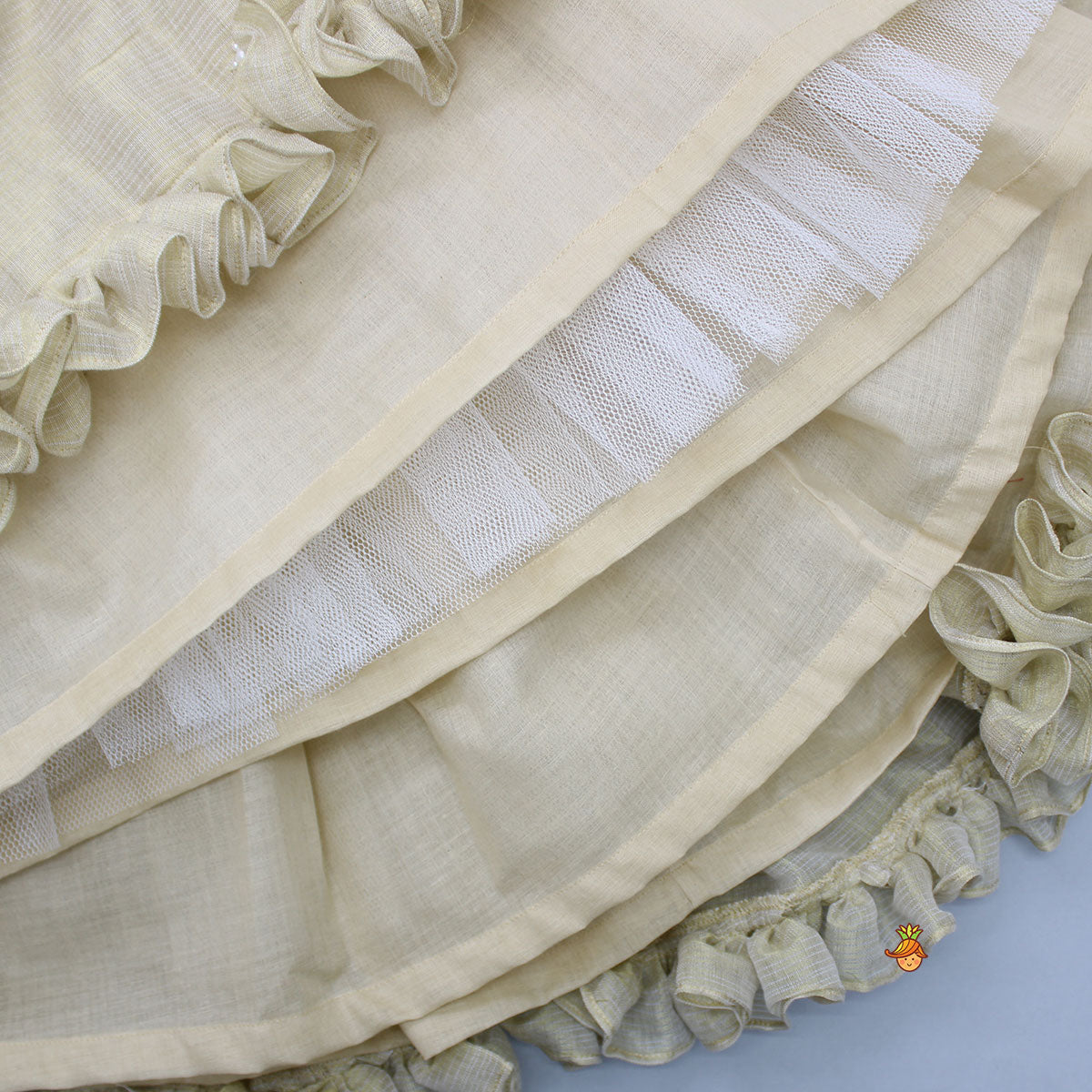 Peter Pan Collar Peach Top And Ruffle Hem Lehenga