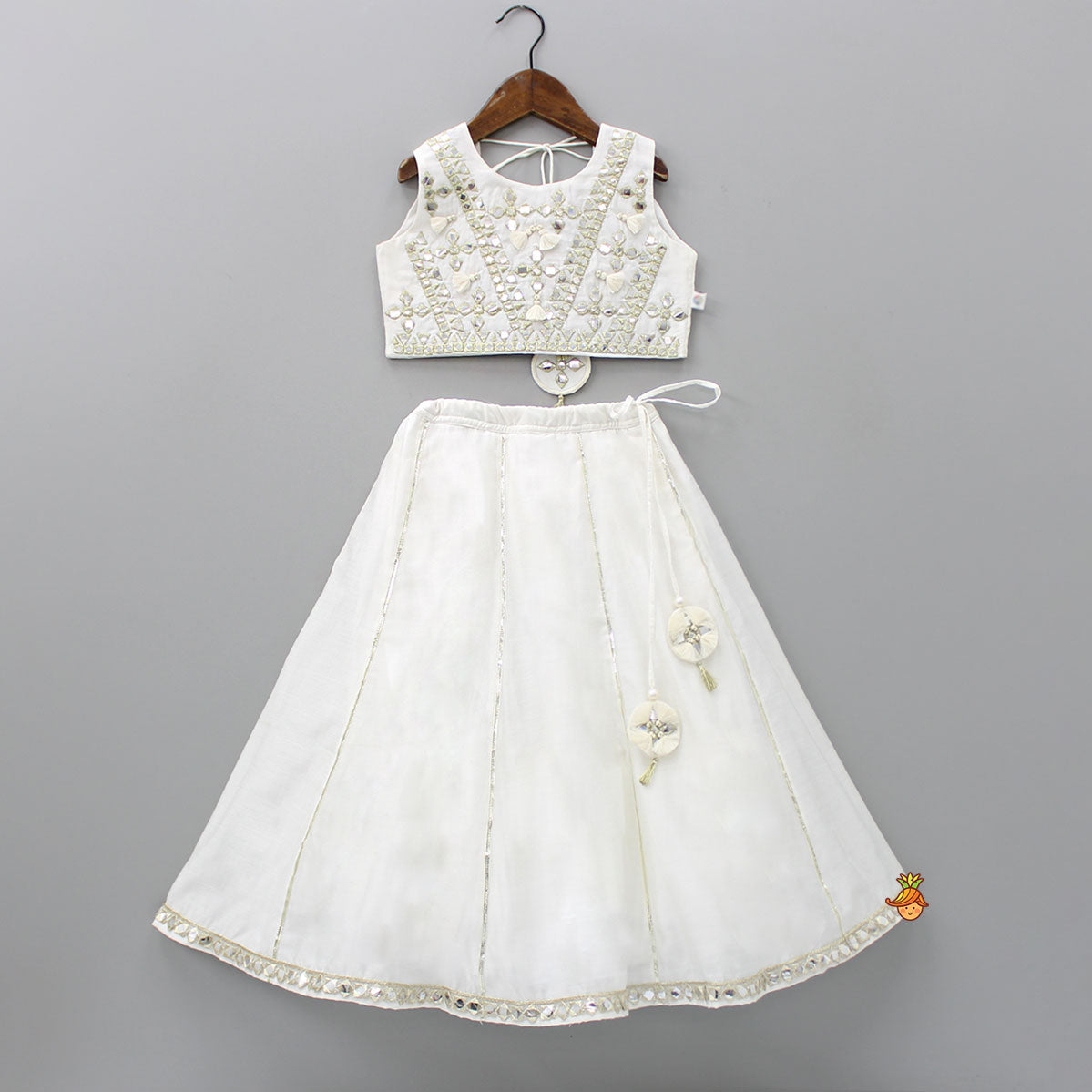 Beautiful Handcrafted Sleeveless Top And Lehenga With Matching Organza Dupatta