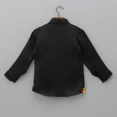 Pre Order: Collar Neck Stripes Detailed Black Shirt