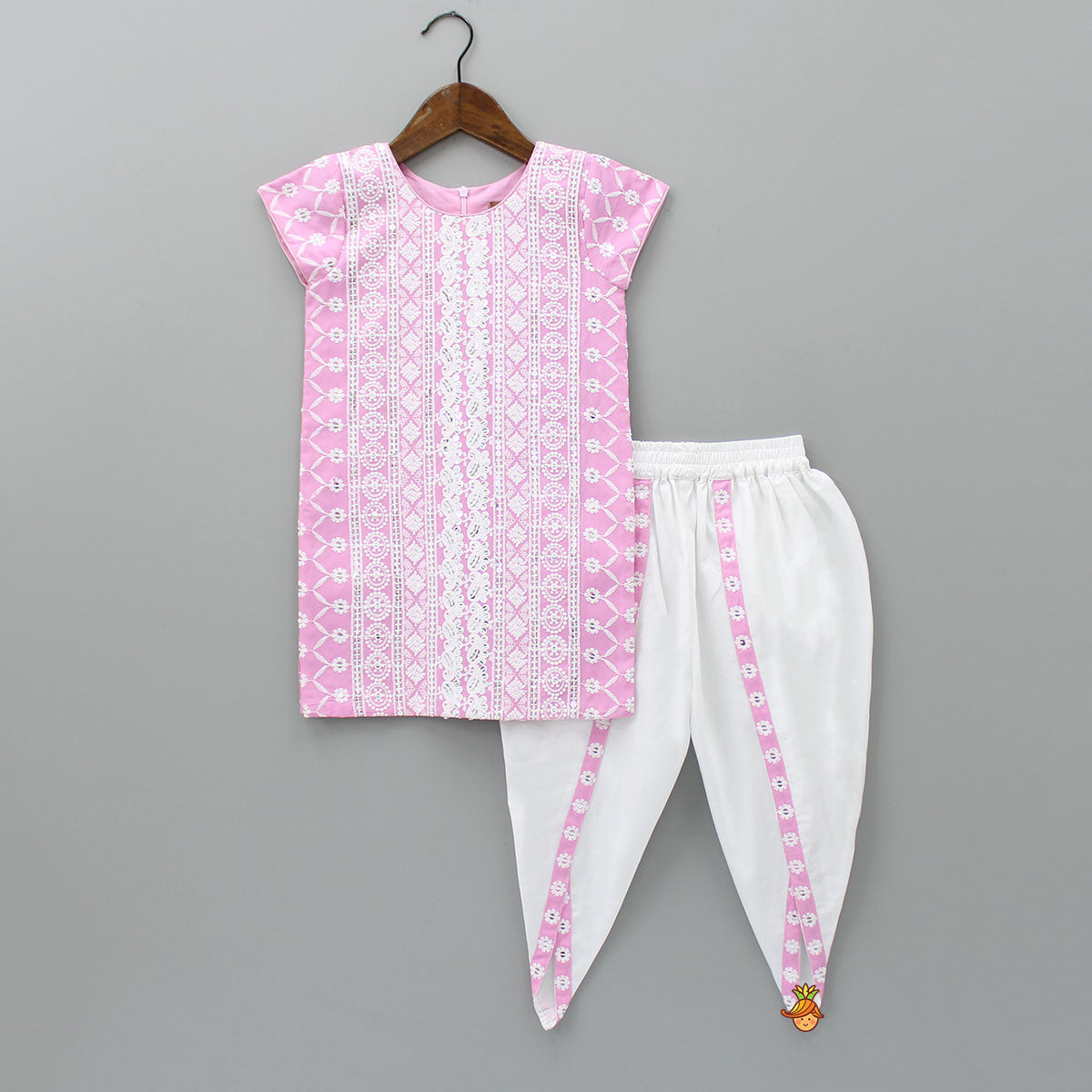 Elegant Pink Kurti And Dhoti Pant With Net Dupatta