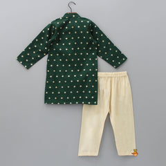 Pockets Detail Chanderi Embroidered Green Kurta And Pyjama
