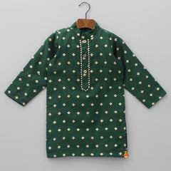 Pockets Detail Chanderi Embroidered Green Kurta And Pyjama