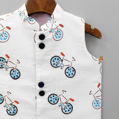 Pre Order: Bicycle Printed Off-White Ethnic Jacket