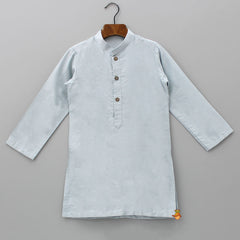 Pre Order: Mandarin Collar Blue Kurta With Thread Detailed Jacket And Pyjama