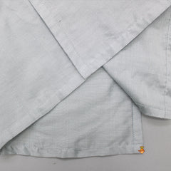 Pre Order: Mandarin Collar Blue Kurta With Thread Detailed Jacket And Pyjama