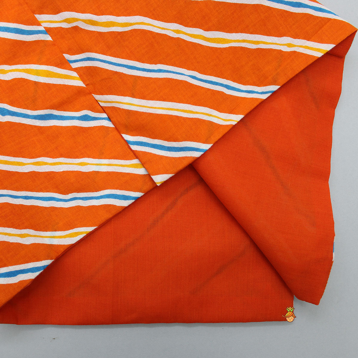 Mandarin Collar Kurta With Leheriya Printed Orange Jacket And Pyjama