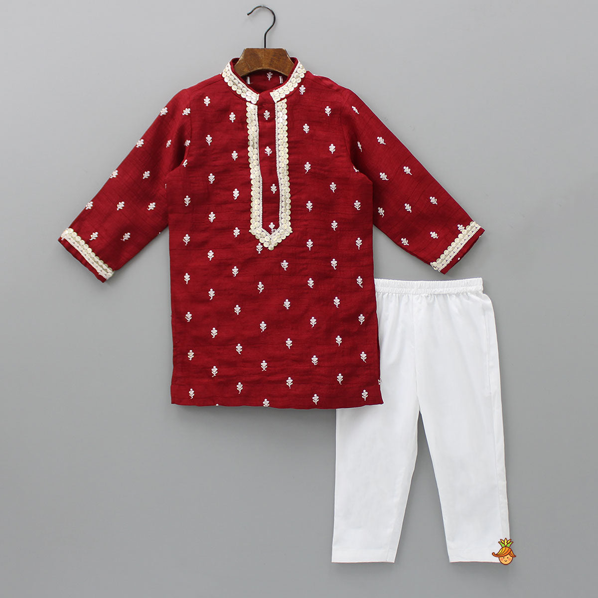 Pre Order: Maroon Embroidered Kurta With Pyjama