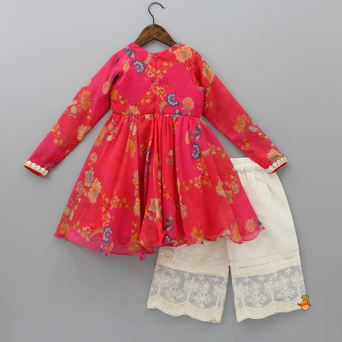 Churidar Sleeves Kurti And Flared Palazzo With Matching Dupatta