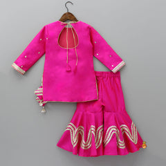 Pre Order: Gota Work Elegant Pink Kurti And Sharara With Net Dupatta