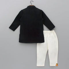 Jacket Style Black Kurta And Pyjama