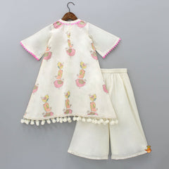 Pre Order: Bird Embroidered Off-White Kurti And Palazzo