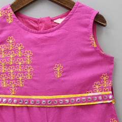 Thread Embroidered Pink Jumpsuit With Waist Belt