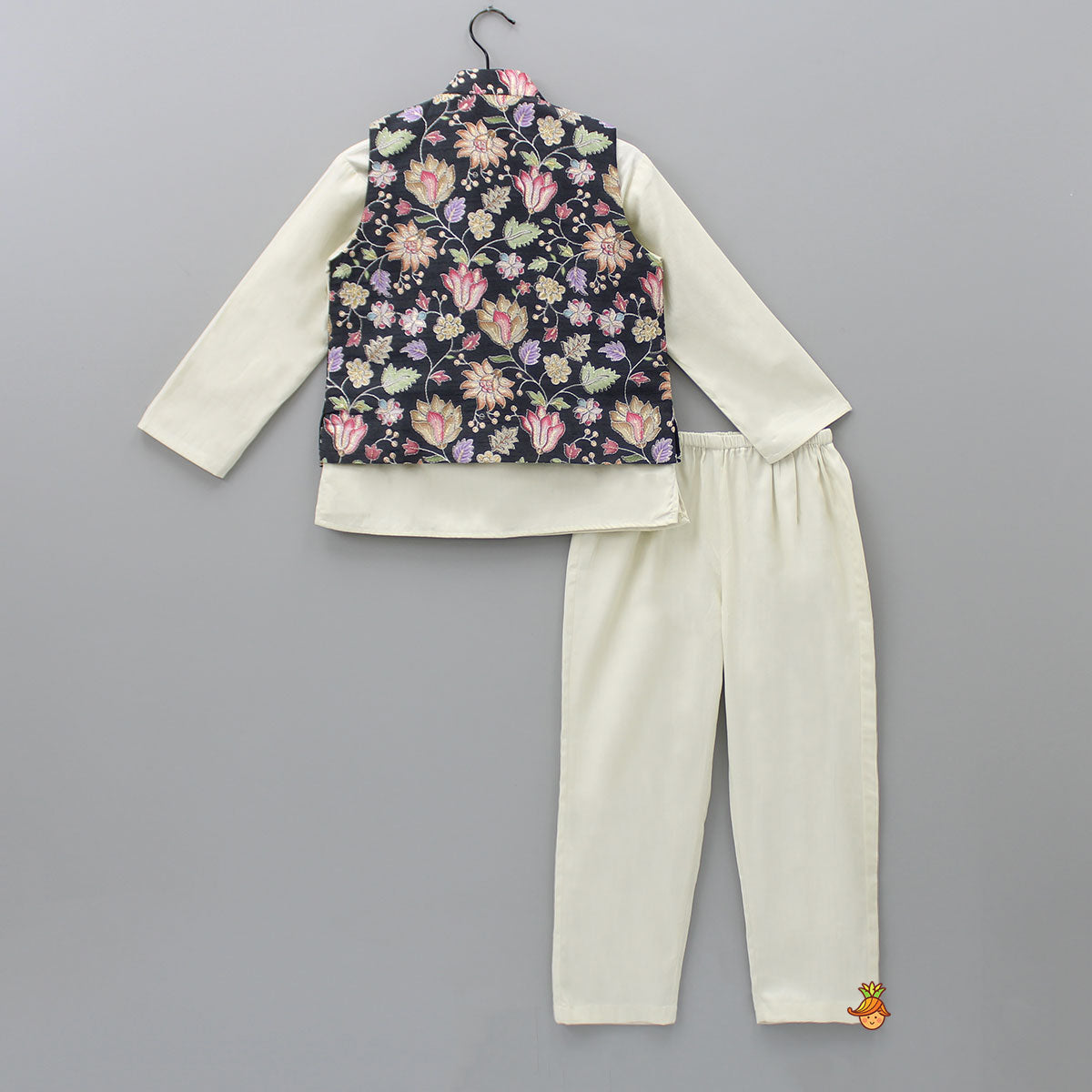 Short Kurta With Embroidered Black Jacket And Pyjama