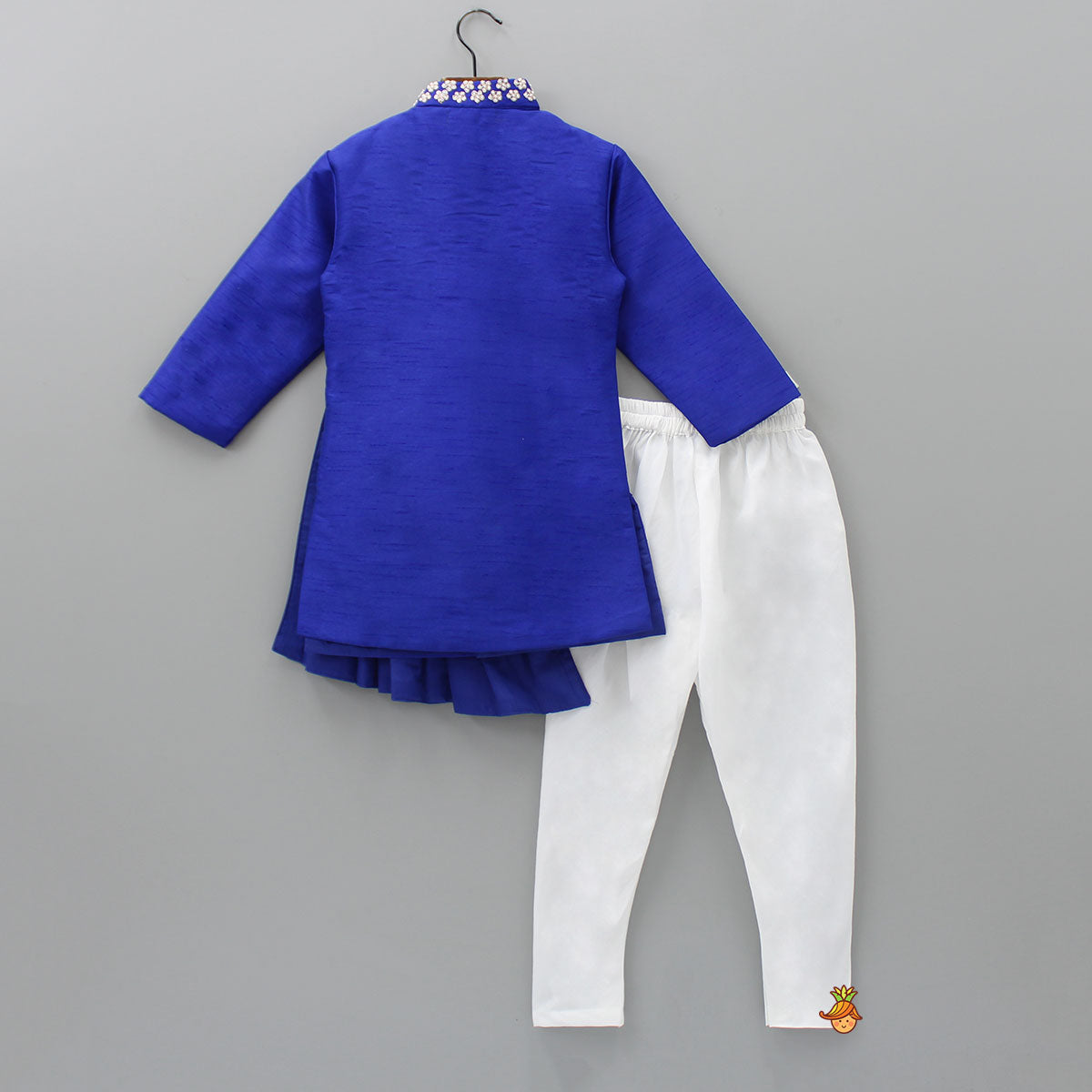 Flowers Embellished Pleated Asymmetric Blue Sherwani And Churidar