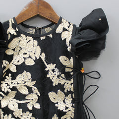 Pre Order: Black Kurti With Sequined Bib-Style Jacket