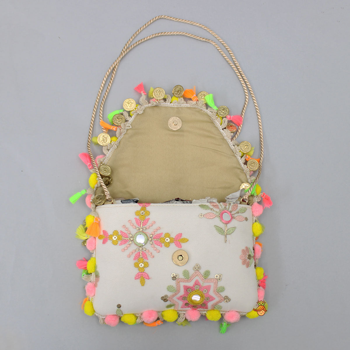 Colourful Thread Embroidered Rope Sling Bag