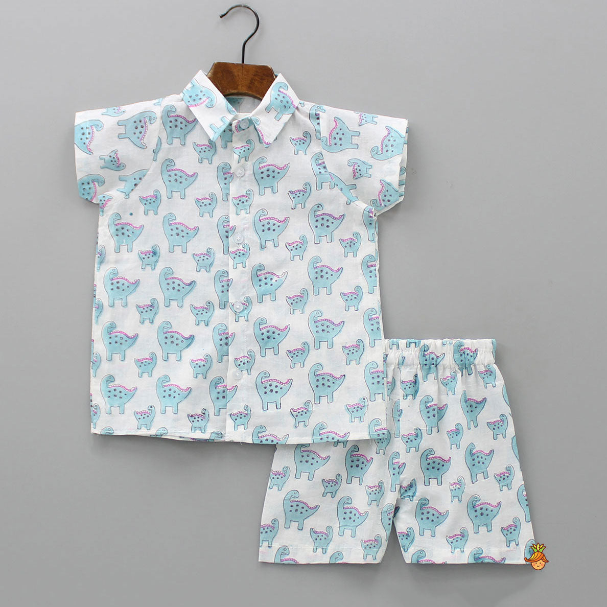 Collar Neck Hand Block Printed Front Open Sleepwear