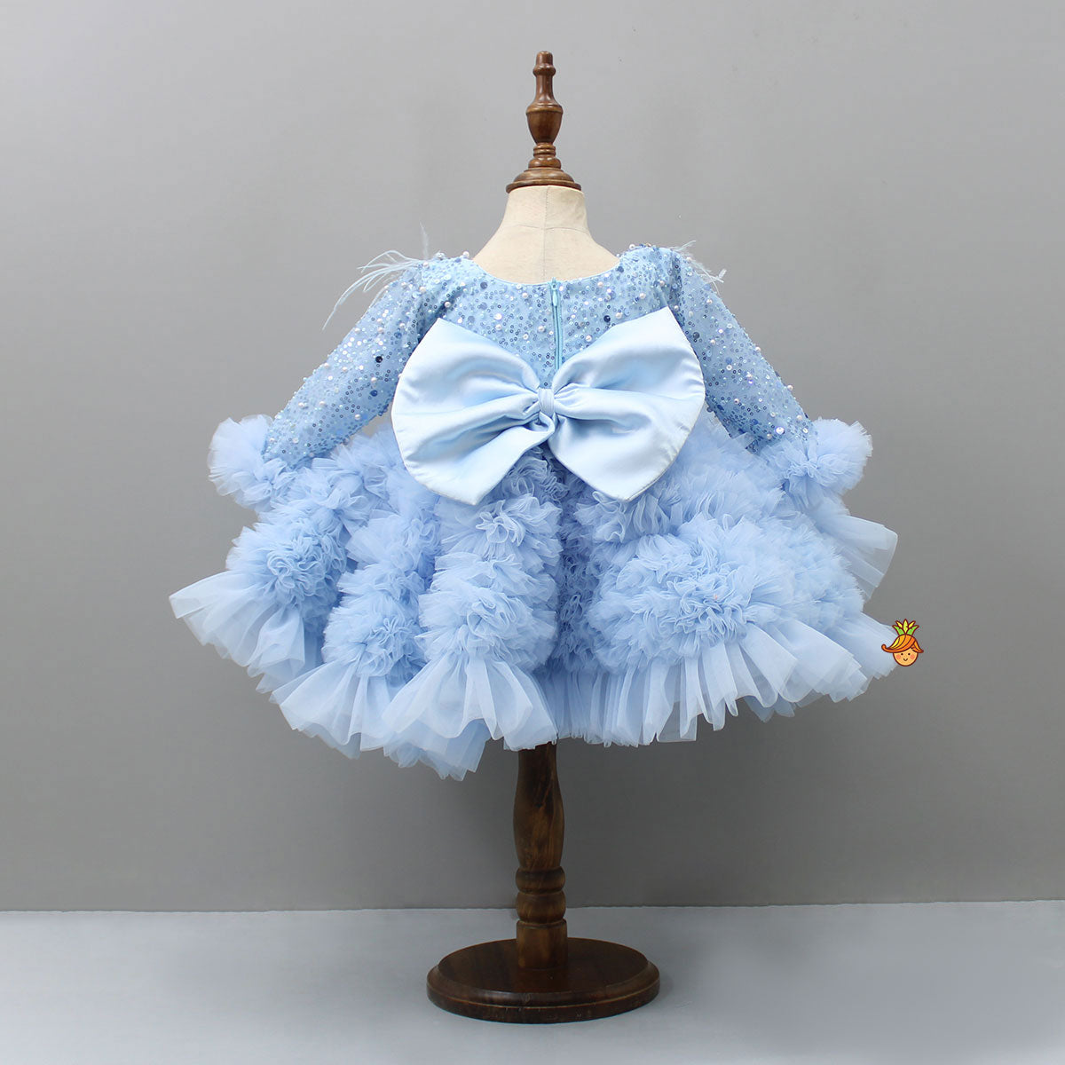 Sequins Embellished Ruffled Blue Dress With Matching Swirled Bowie Head Band