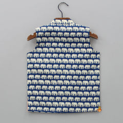 Pre Order: Blue Printed Ethnic Jacket
