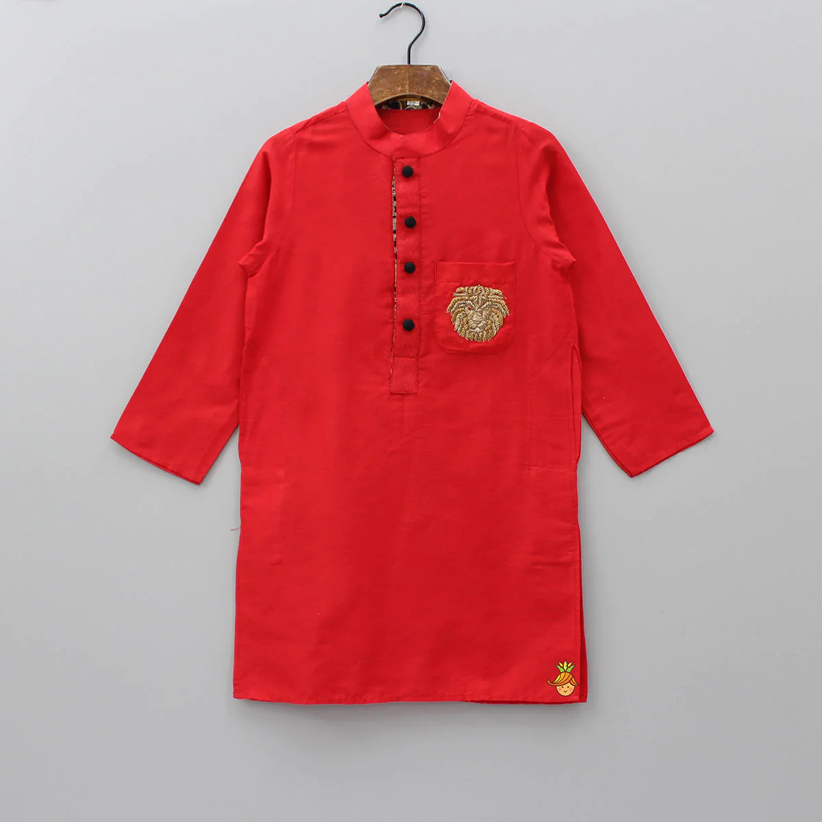 Pre Order: Red Kurta With Embroidery Patch