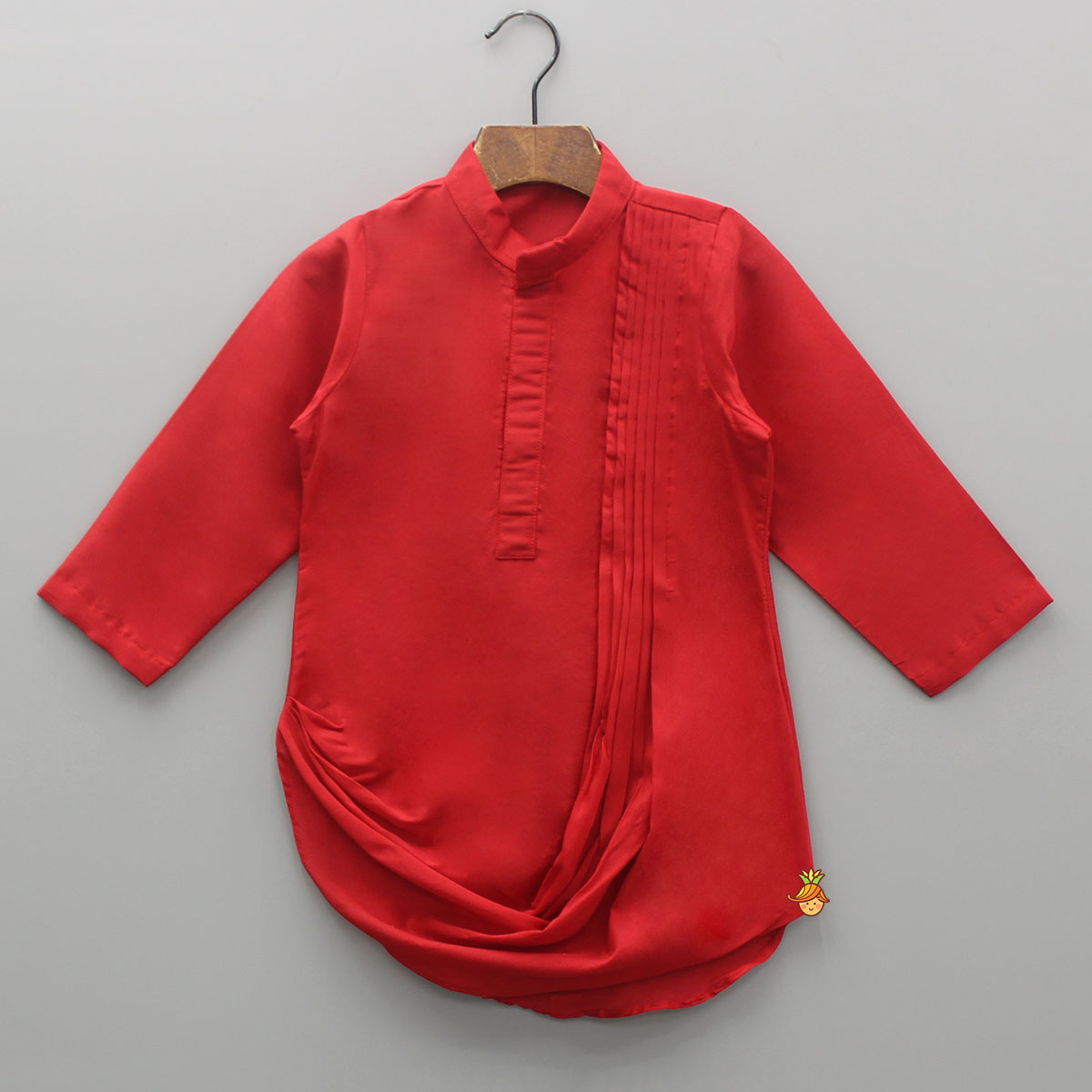 Red Cowl Style Kurta And Beige Pyjama With Embroidered Jacket