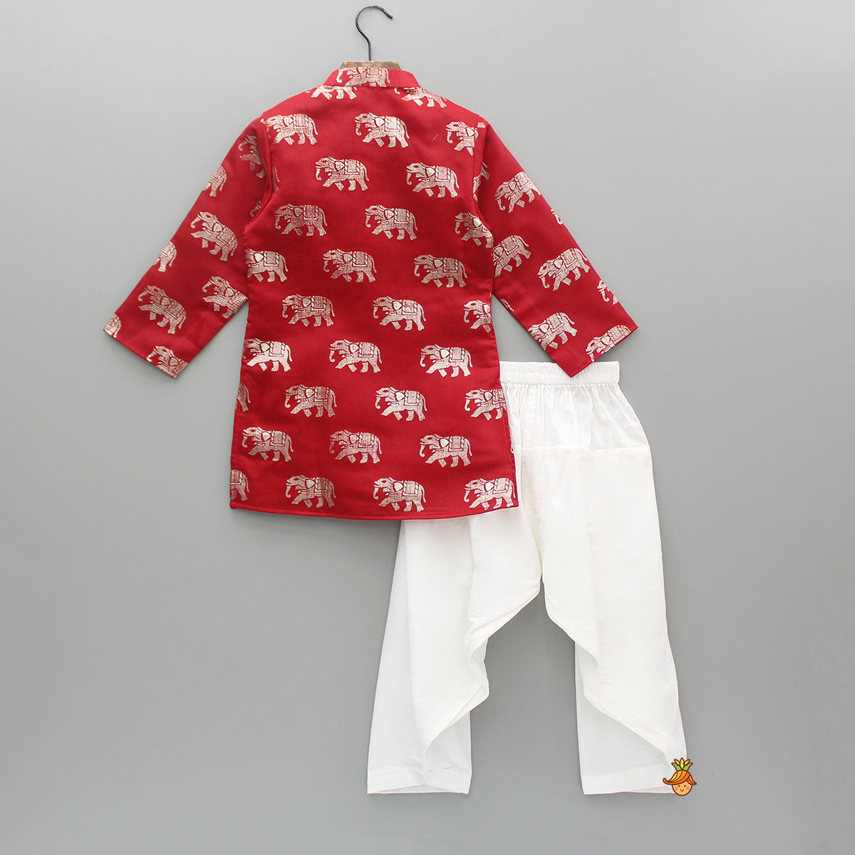 Red Elephant Printed Kurta With White Patiala