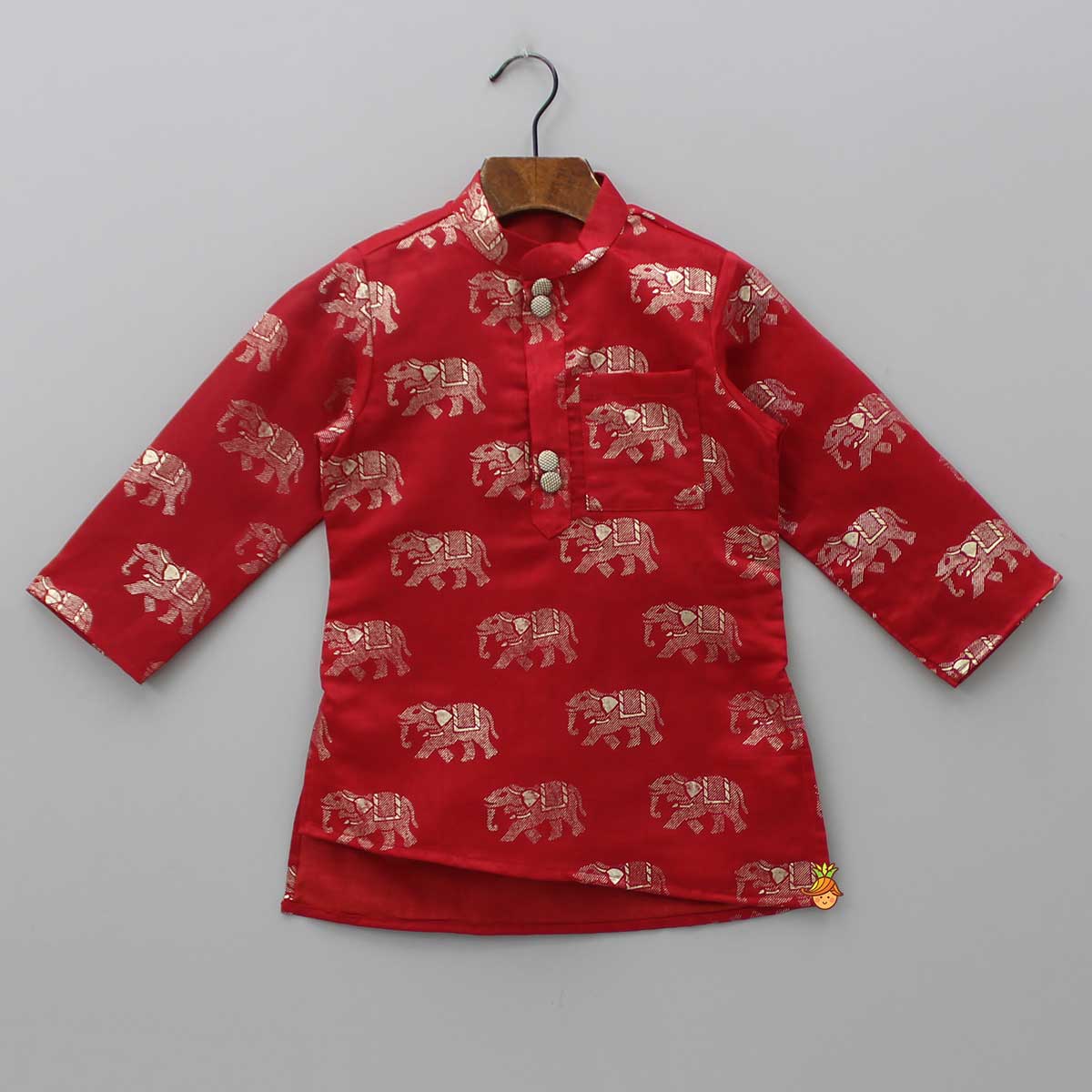 Red Elephant Printed Kurta With White Patiala