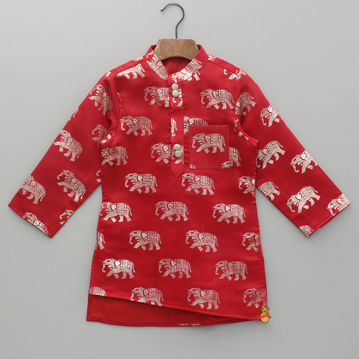 Red Elephant Printed Kurta With White Patiala