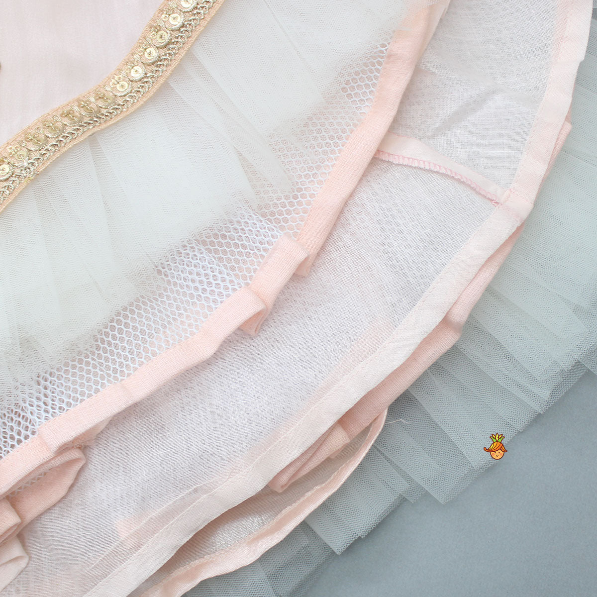 Peach Embroidered Gown With Draped Dupatta